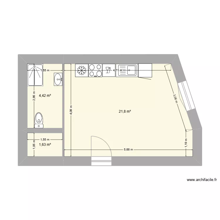 La chaussée A06. Plan de 3 et 28 m² La chaussée A06. Plan de 3 et 28 m²