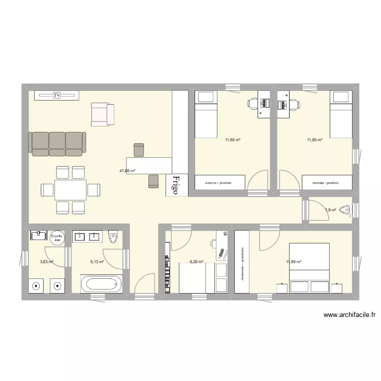 Maison 100m² 3ch 1 bur 2 wc. Plan de 8 et 94 m² Maison 100m² 3ch 1 bur 2 wc. Plan de 8 et 94 m²