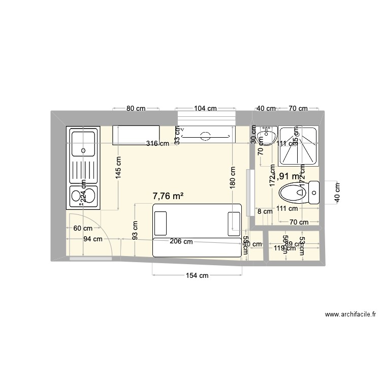 CAGE A POULES. Plan de 2 pièces et 10 m2