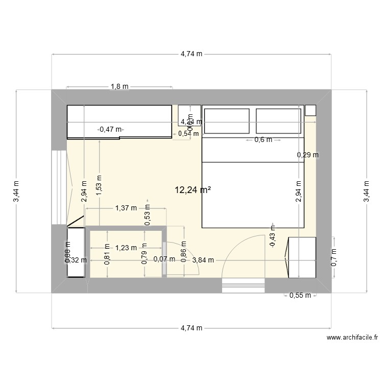chambre2 rouillon. Plan de 1 pièce et 12 m2