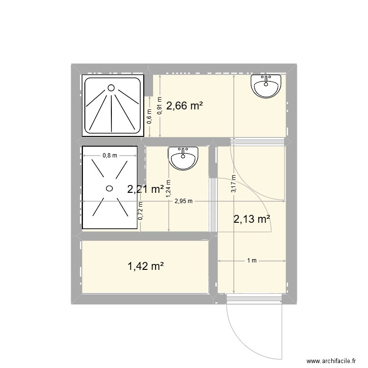 SDB ARIA DROITE 1. Plan de 4 pièces et 8 m2