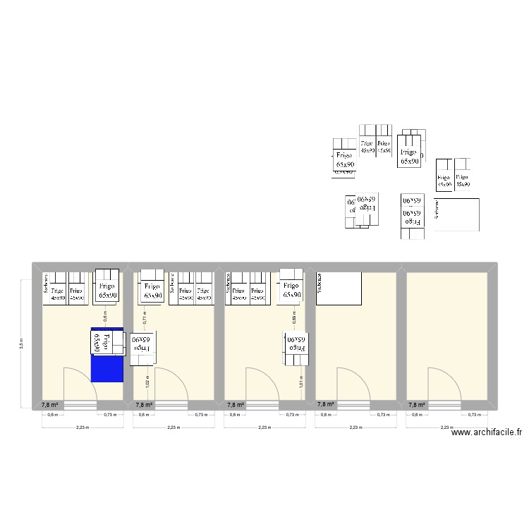 local Pesée sensible. Plan de 5 pièces et 39 m2