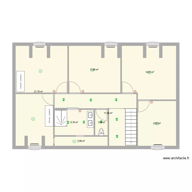 plan etage chambre. Plan de 8 Pièces et 77 m²