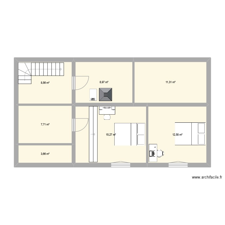 sous sol. Plan de 7 pièces et 68 m2