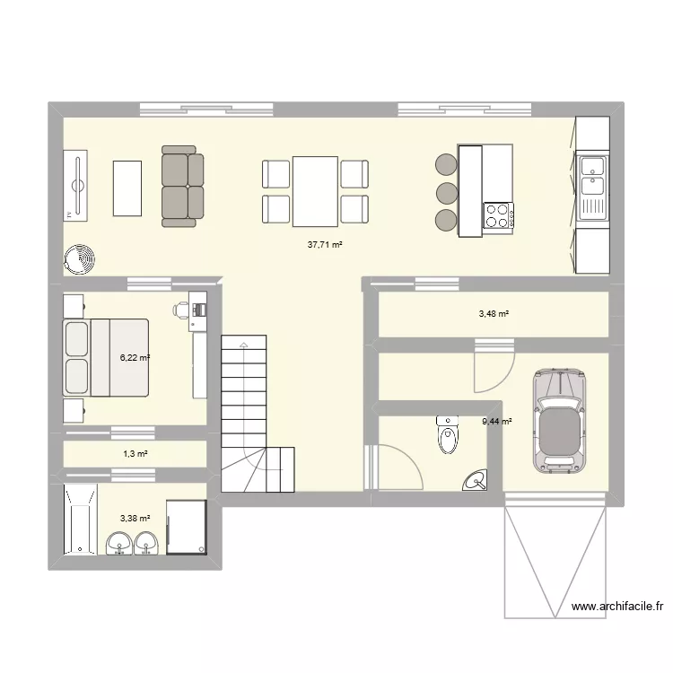 plan Ad&egrave;le. Plan de 6  et 62 m²