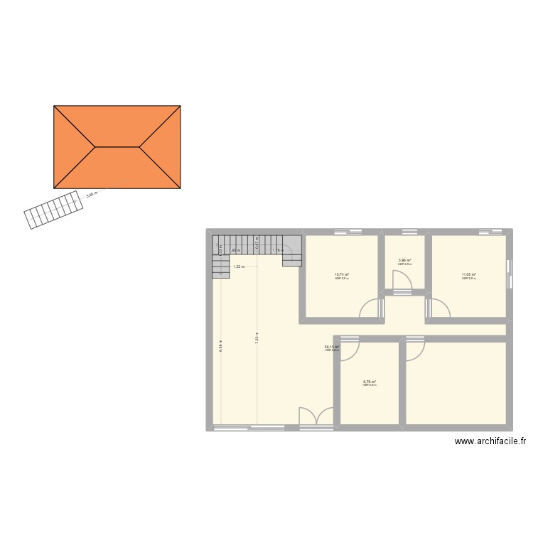 AAAA. Plan de 5 pièces et 91 m2