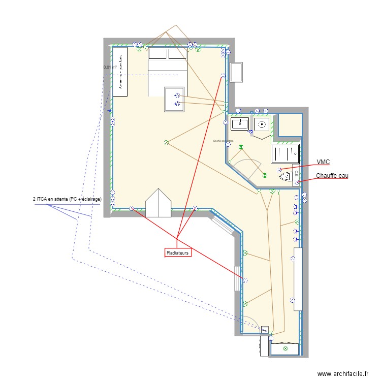 34 St Honoré électricité. Plan de 4 pièces et 53 m2