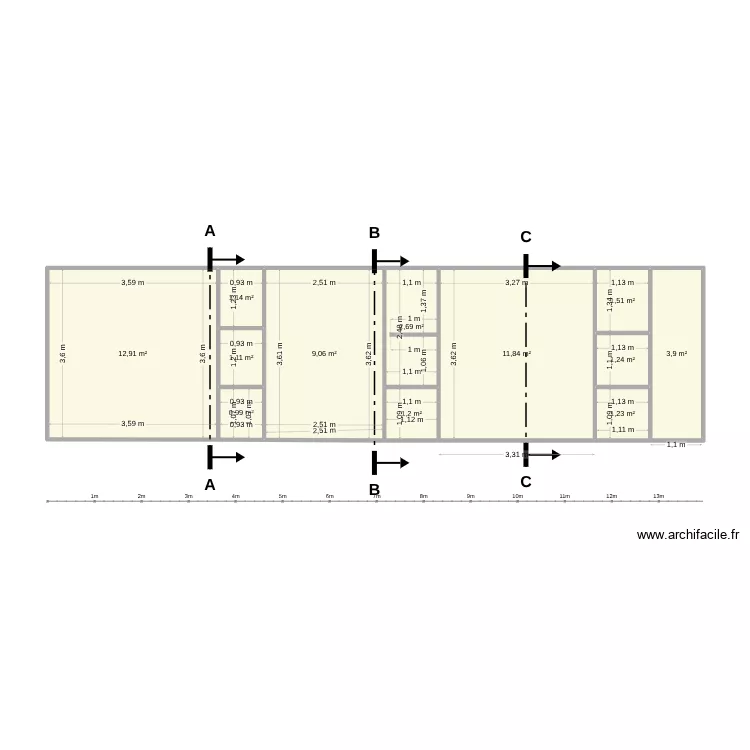 mur nord. Plan de 12 et 49 m² mur nord. Plan de 12 et 49 m²