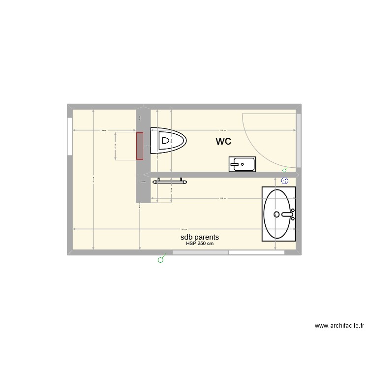 sdb parents. Plan de 2 pièces et 6 m2