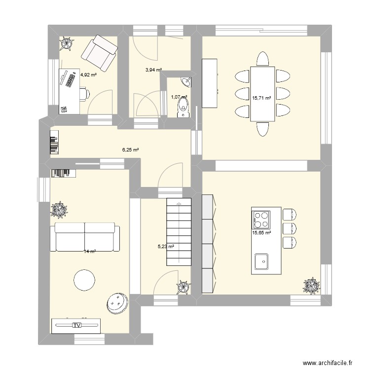 1er - V1. Plan de 8 pièces et 67 m2