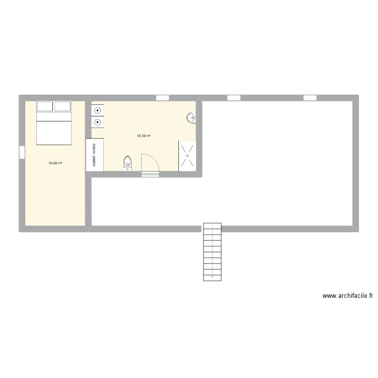 Sous sol. Plan de 2 pièces et 31 m2