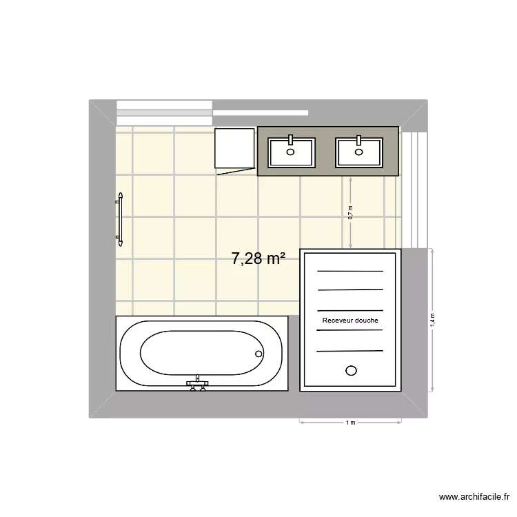 SDB1. Plan de 1  et 7 m²