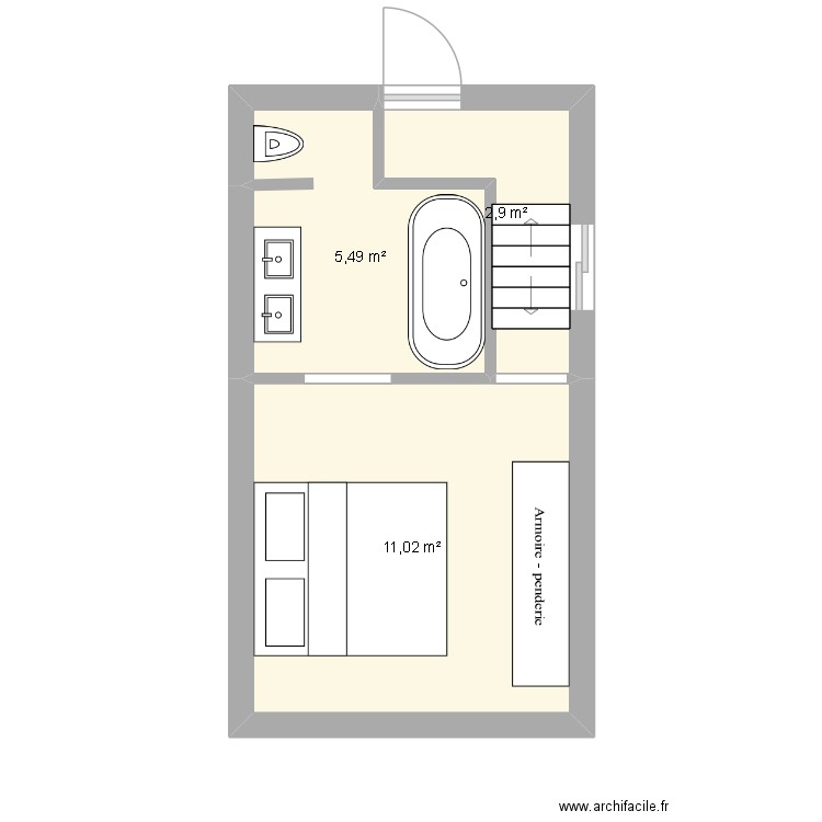 veranda. Plan de 3 pièces et 19 m2