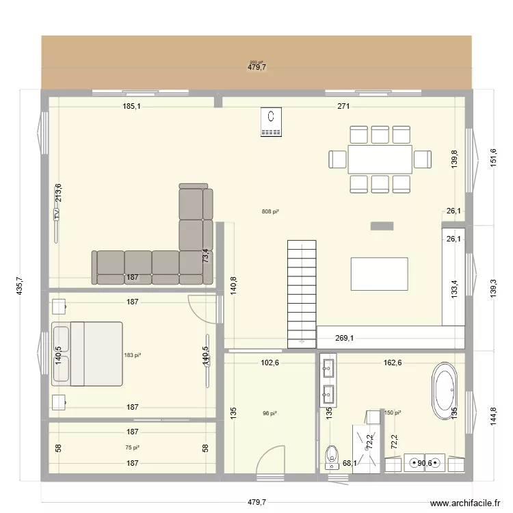 AGRANDISSEMENT CHALET 2. Plan de 5 Pièces et 122 m²