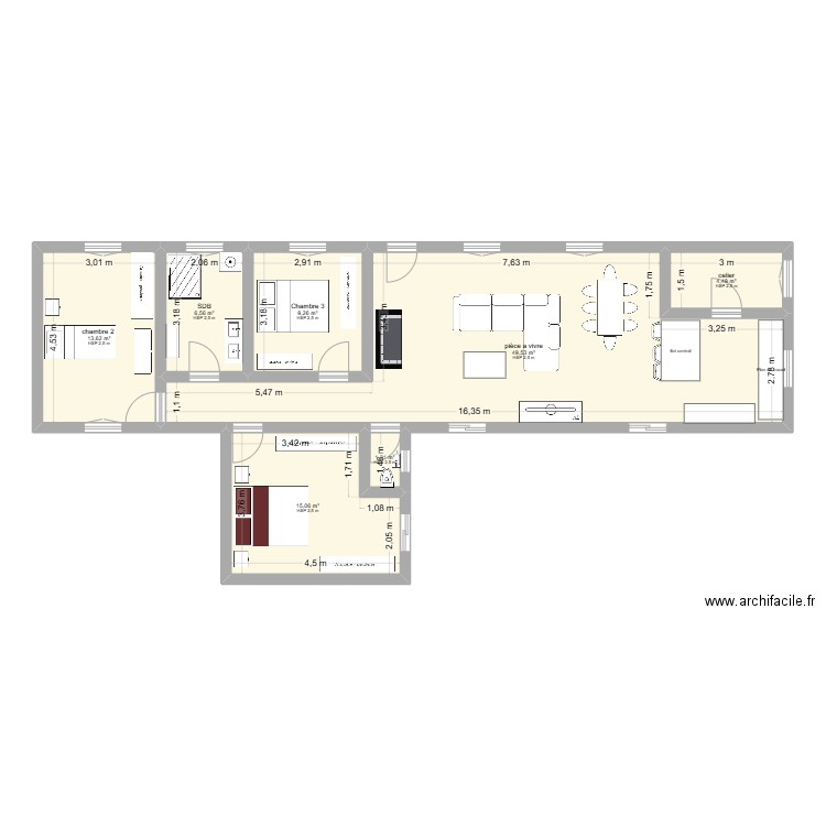 Maison. Plan de 7 pièces et 100 m2
