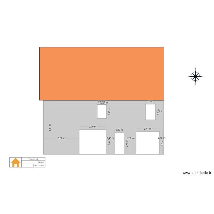 Façade Nord Magasin. Plan de 1 pièce et 68 m2