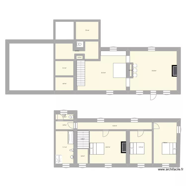 Maison. Plan de 17  et 182 m²