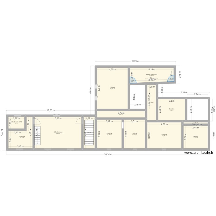 Etage 1 VERSION 2. Plan de 14 pièces et 169 m2