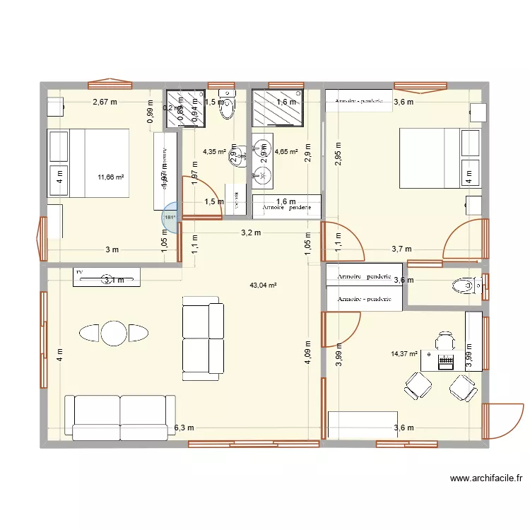 PLANG1. Plan de 6  et 78 m²