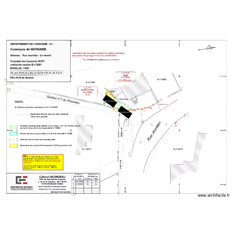 Servitude et van de 237 cm x 655 cm. Plan de 