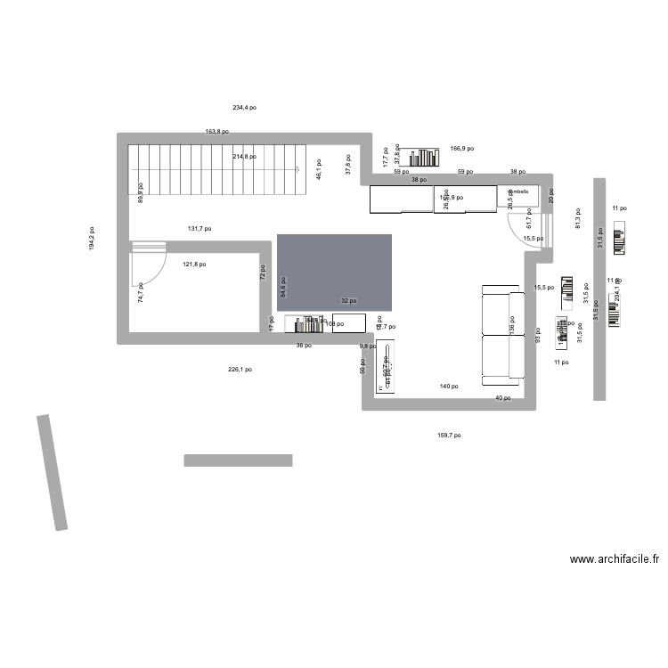 Sous-sol. Plan de 2 pièces et 42 m2