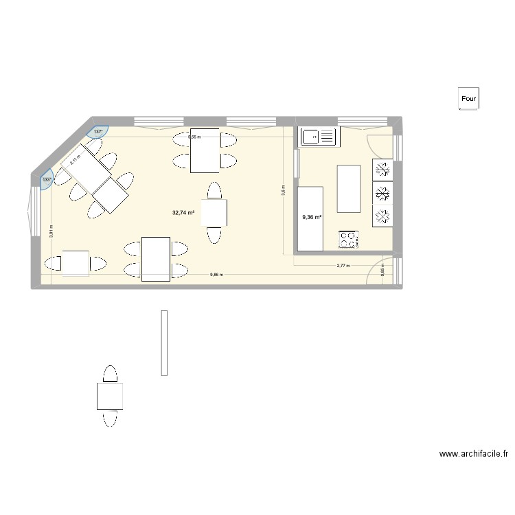 laragne resto fini. Plan de 2 pièces et 42 m2