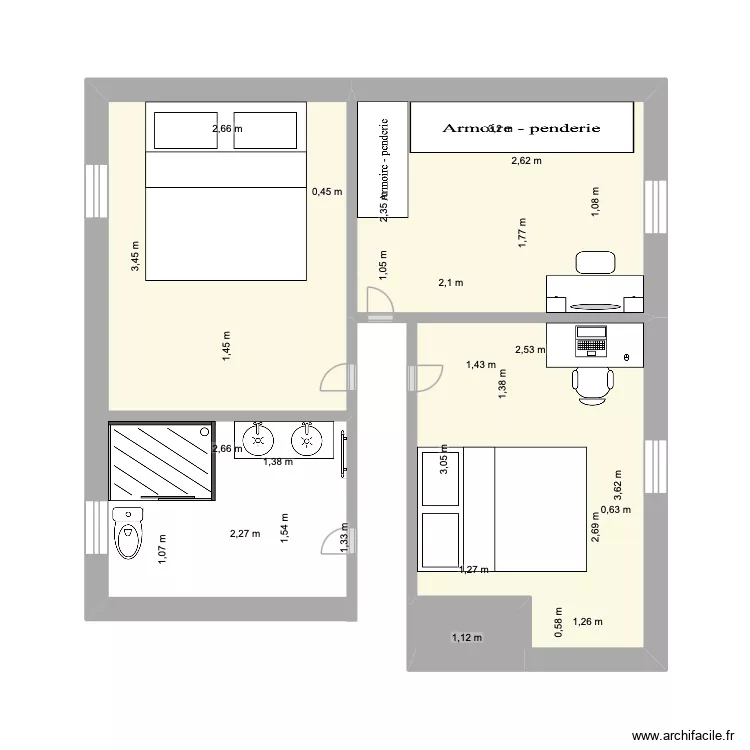 ETAGE. Plan de 4  et 26 m²
