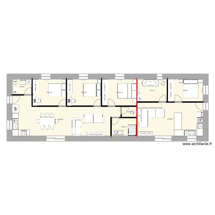 Maison 120m2 bis. Plan de 10  et 118 m²