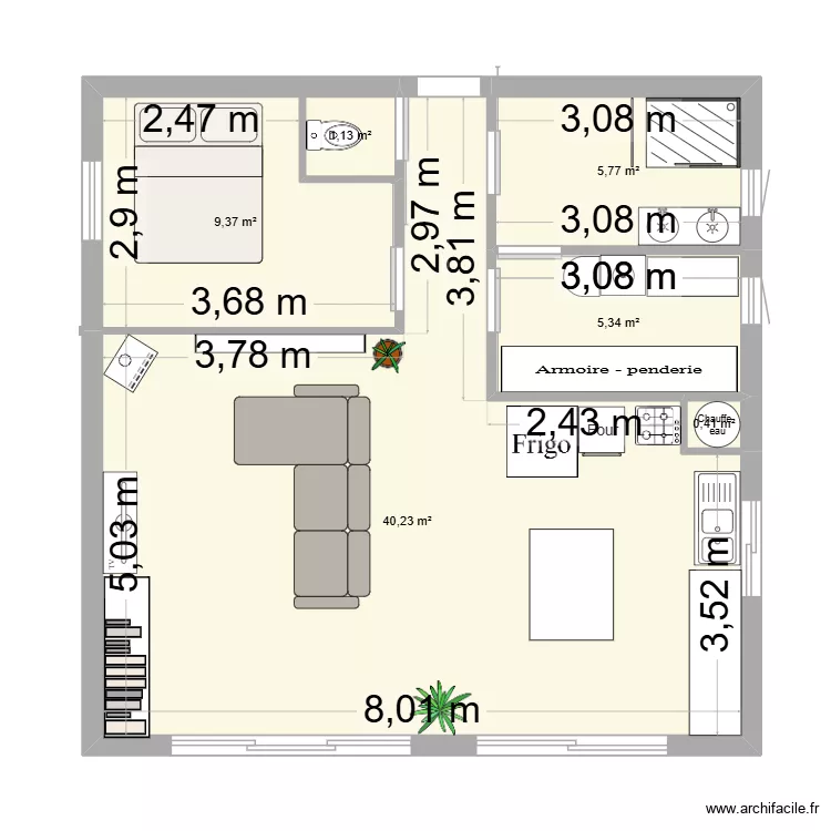 maison 8x8 facile. Plan de 6 Pièces et 62 m² maison 8x8 facile. Plan de 6 Pièces et 62 m²