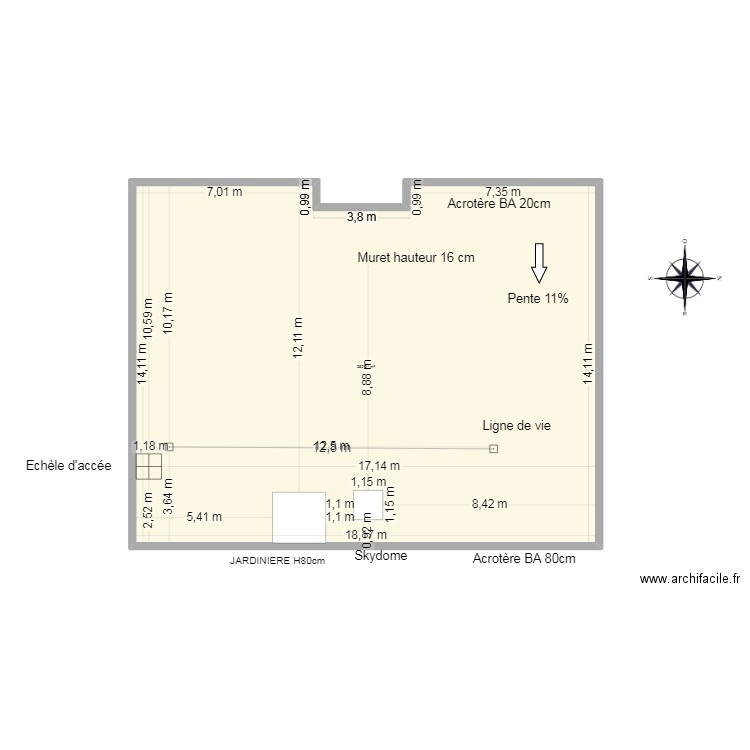 Toiture Credit Agricole. Plan de 1 pièce et 253 m2
