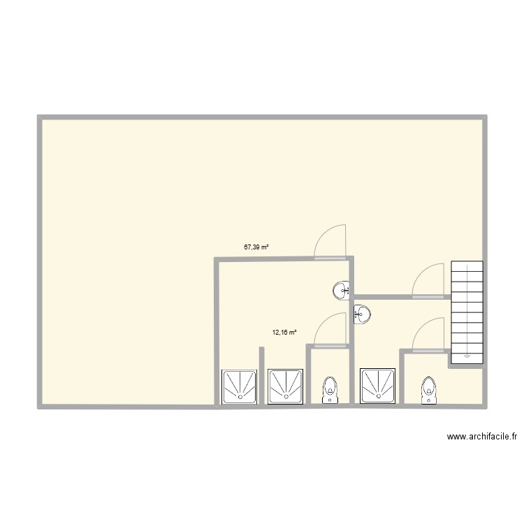 SALLE DE SPORT douche. Plan de 2 pièces et 80 m2