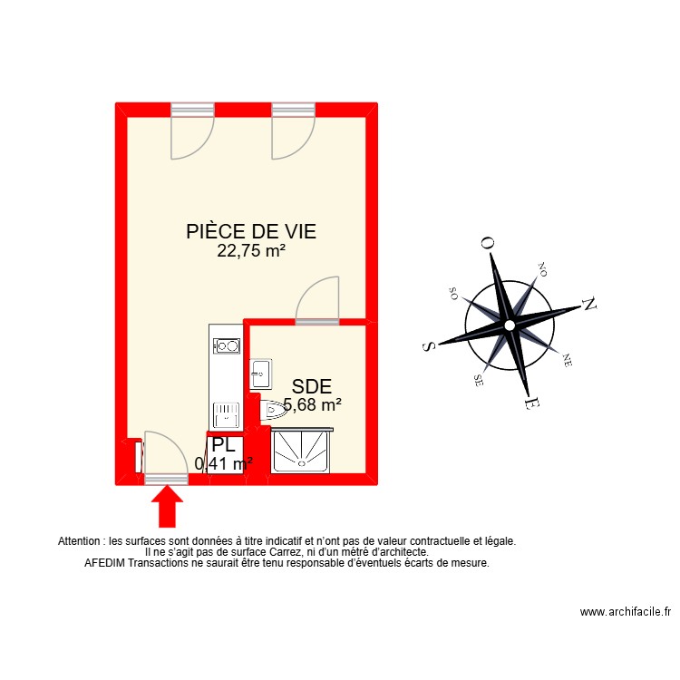 BI 29876. Plan de 7 pièces et 43 m2
