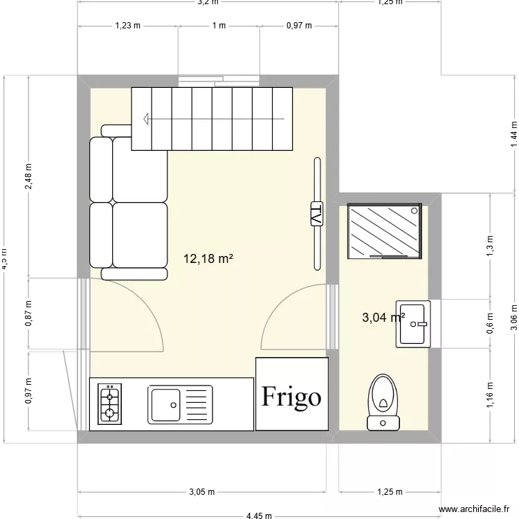 bung 4x3. Plan de 2 Pièces et 15 m² bung 4x3. Plan de 2 Pièces et 15 m²
