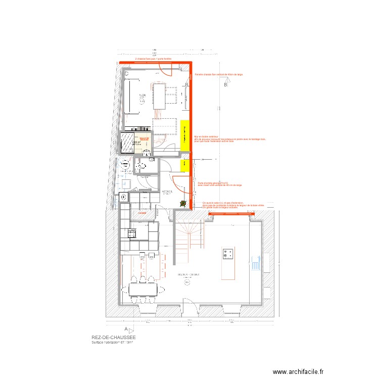 Plan RDC Vieille Cote 2. Plan de 1 pièce et 3 m2