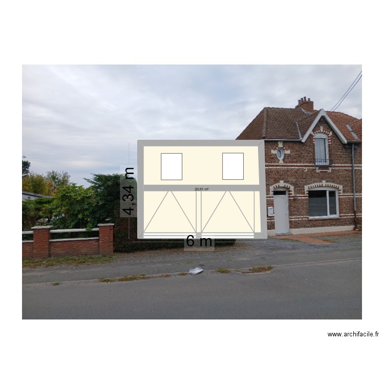 extention ext. Plan de 1 pièce et 21 m2