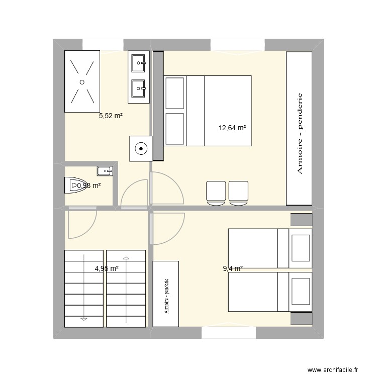 dunois R+1. Plan de 5 pièces et 33 m2