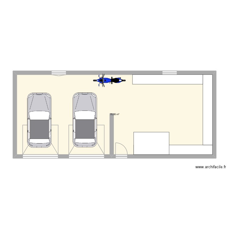 garage. Plan de 1 pièce et 71 m2