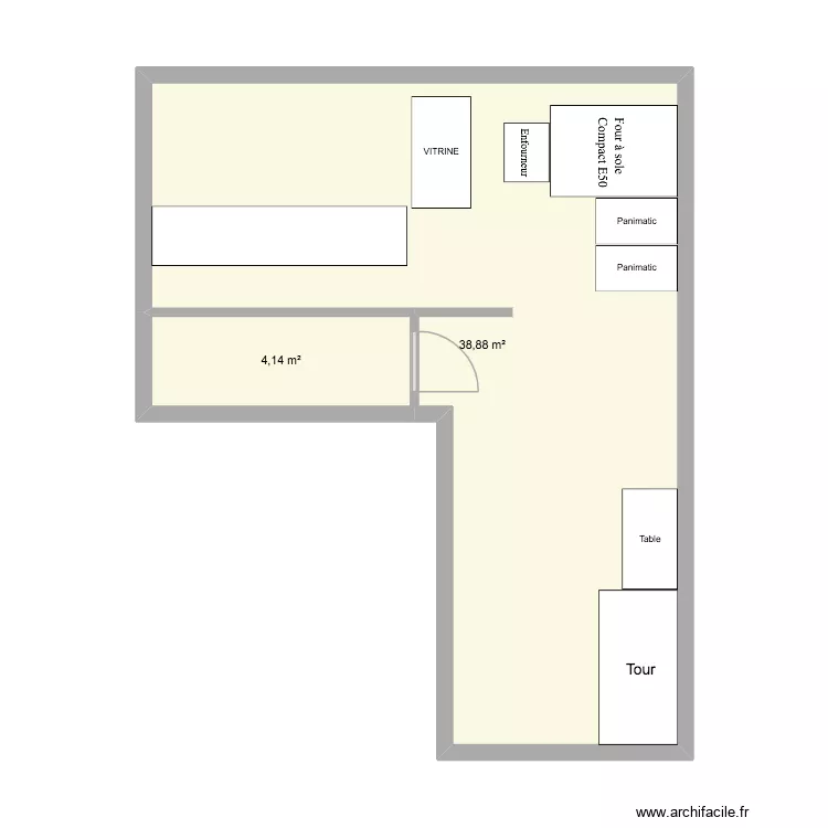 Boulangerie GRIGNETTE. Plan de 2  et 43 m²