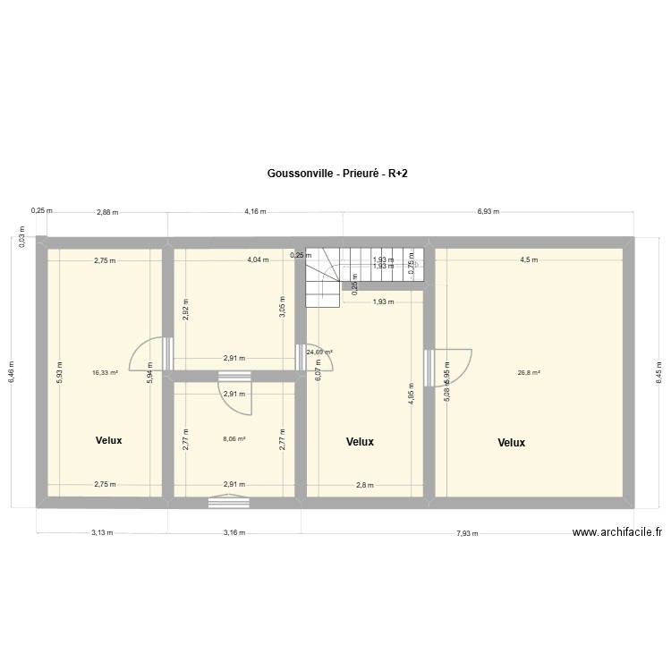 Goussonville - Prieuré - R+2. Plan de 4 pièces et 76 m2