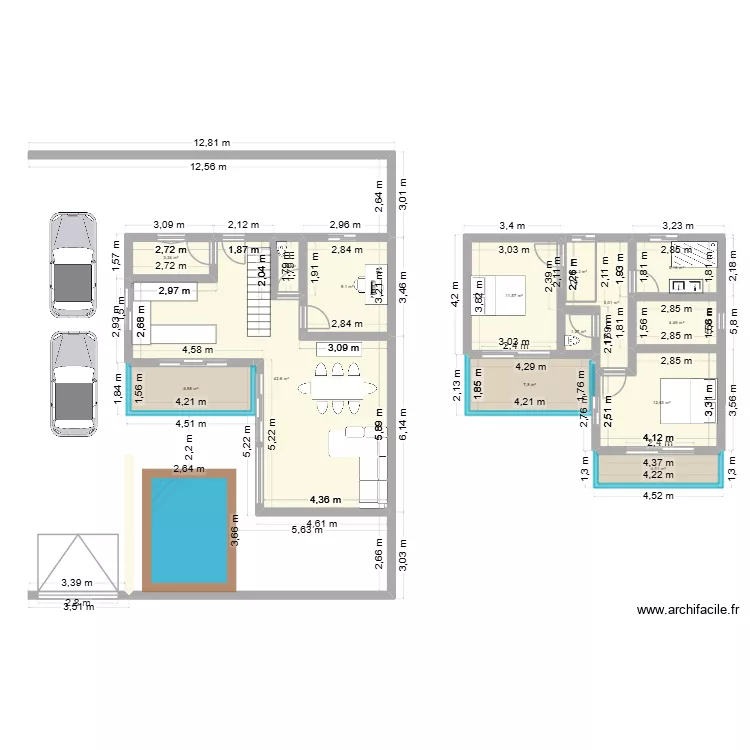 Maison L. Plan de 14  et 117 m²