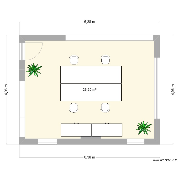 bureau. Plan de 1 pièce et 26 m2