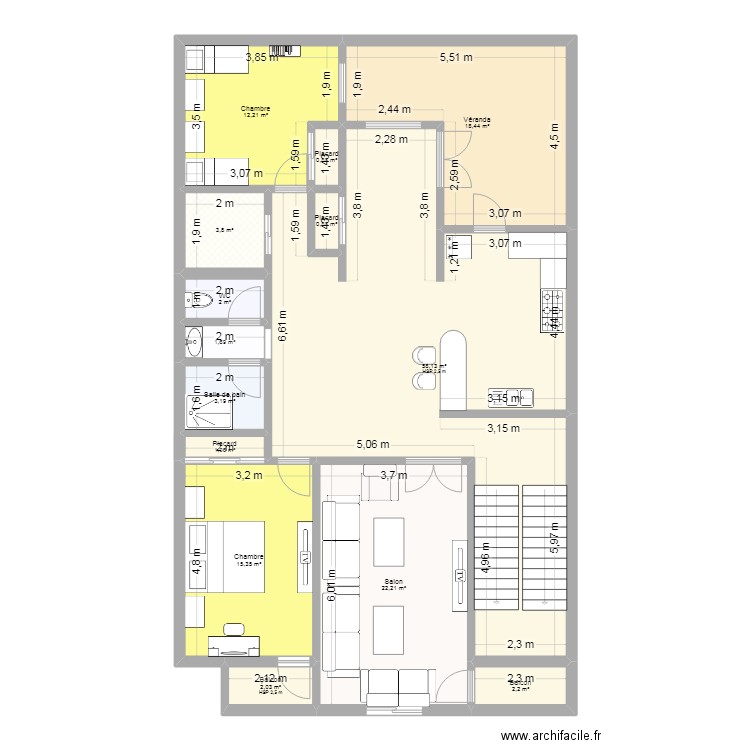 modéfication plan MD 2. Plan de 14 pièces et 144 m2