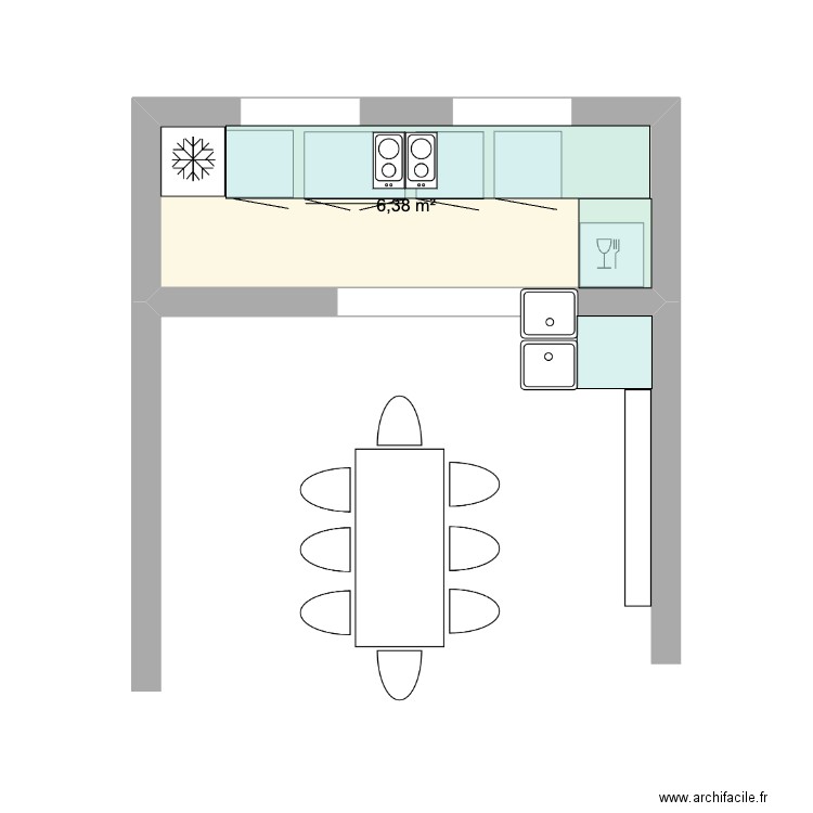 Cuisine. Plan de 1 pièce et 6 m2