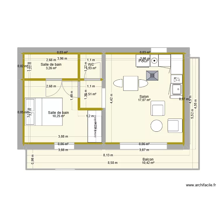 RDC VALBOURDIN. Plan de 13  et 44 m²