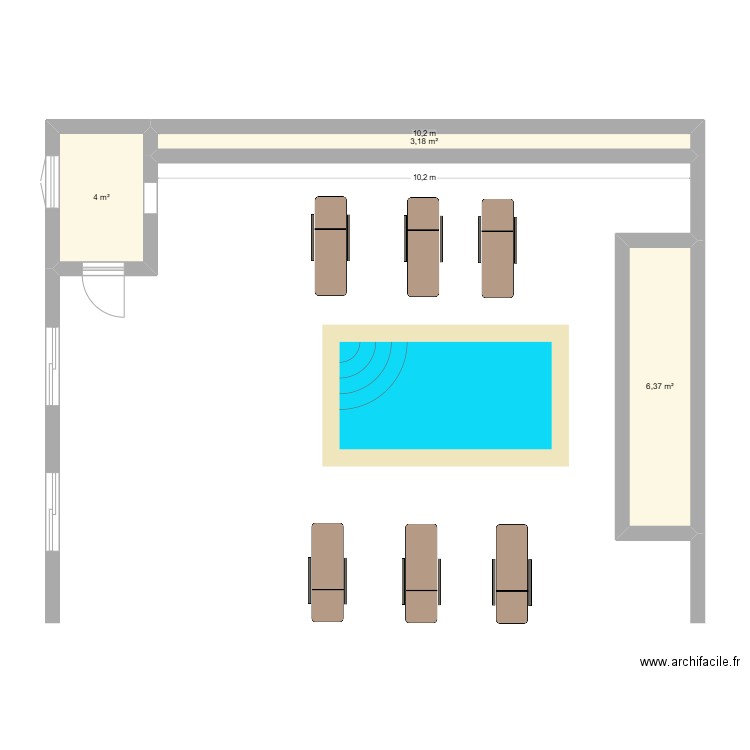 Jacuzzi. Plan de 3 pièces et 14 m2