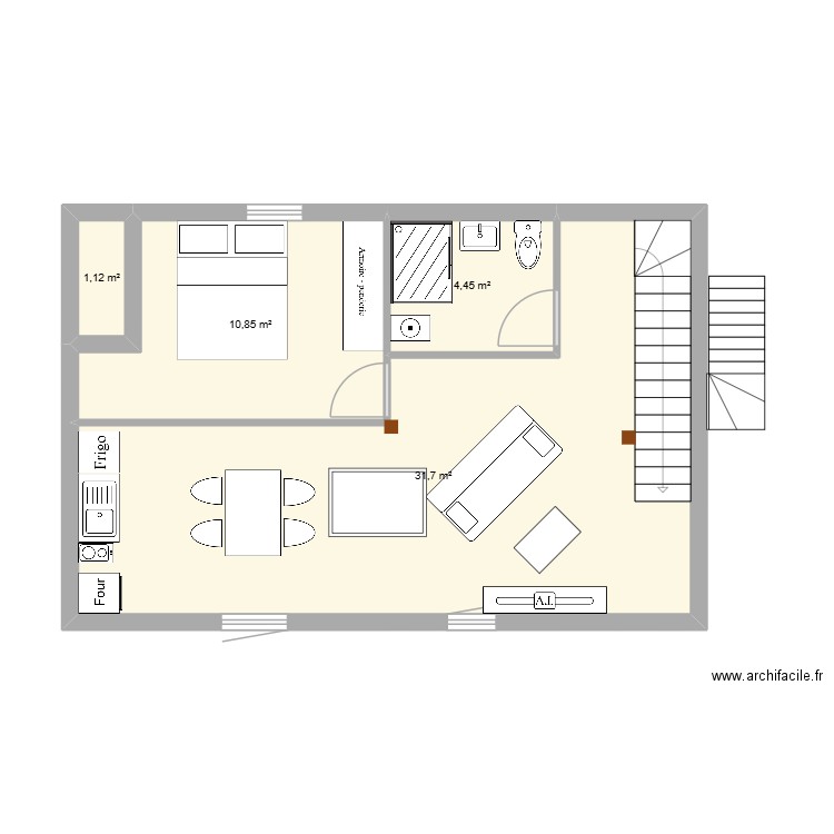 Mondragon etage 2. Plan de 4 pièces et 48 m2