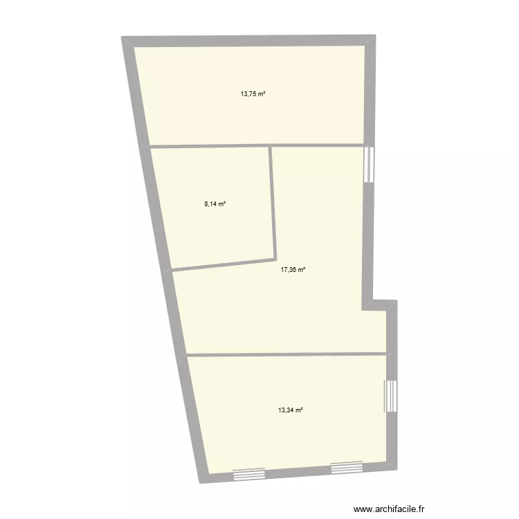 essai 2 agrandissement. Plan de 4  et 53 m²