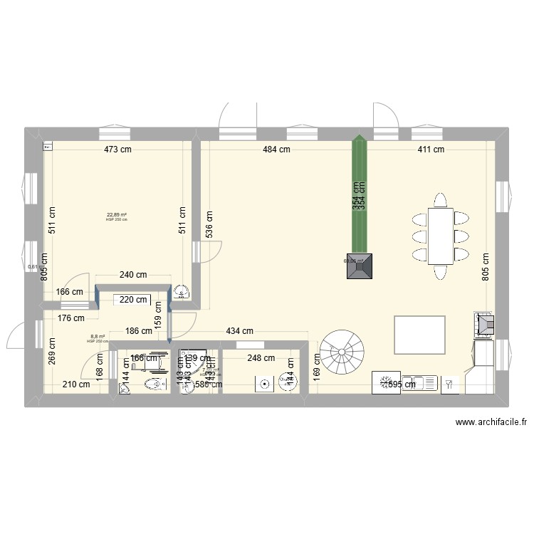 Grange. Plan de 5 pièces et 109 m2