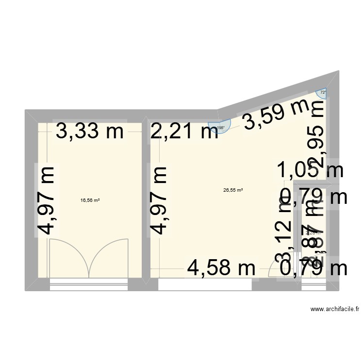 Appartement 17 fond de cour en RDC. Plan de 3 pièces et 45 m2