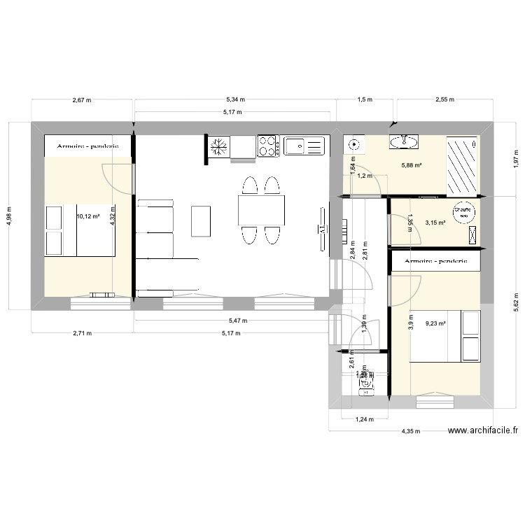 Plan Saint Pourçain Etage. Plan de 4 pièces et 28 m2